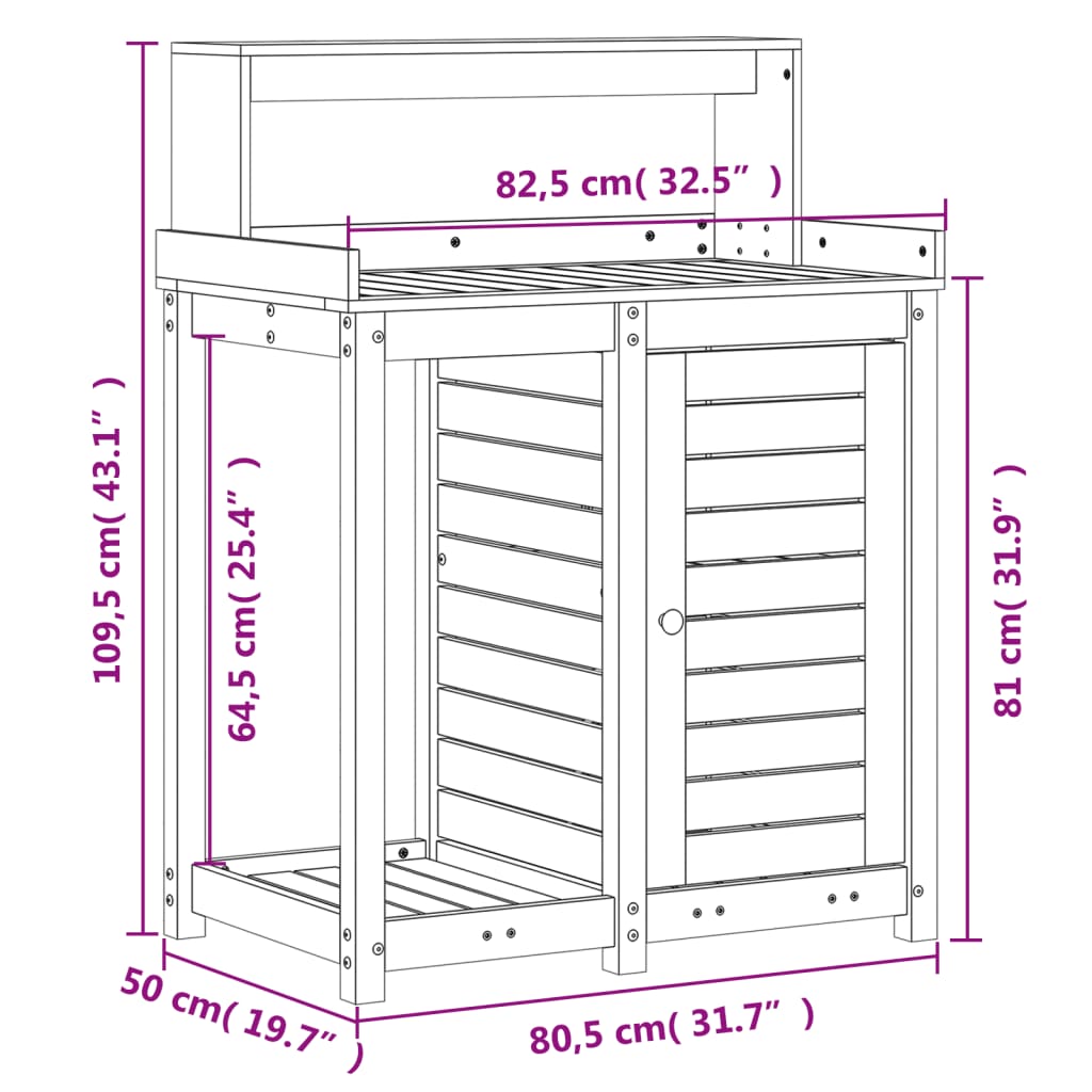 Tavolo Invaso Con Ripiani 82,5X50X109,5Cm Legno Impregnato Pino