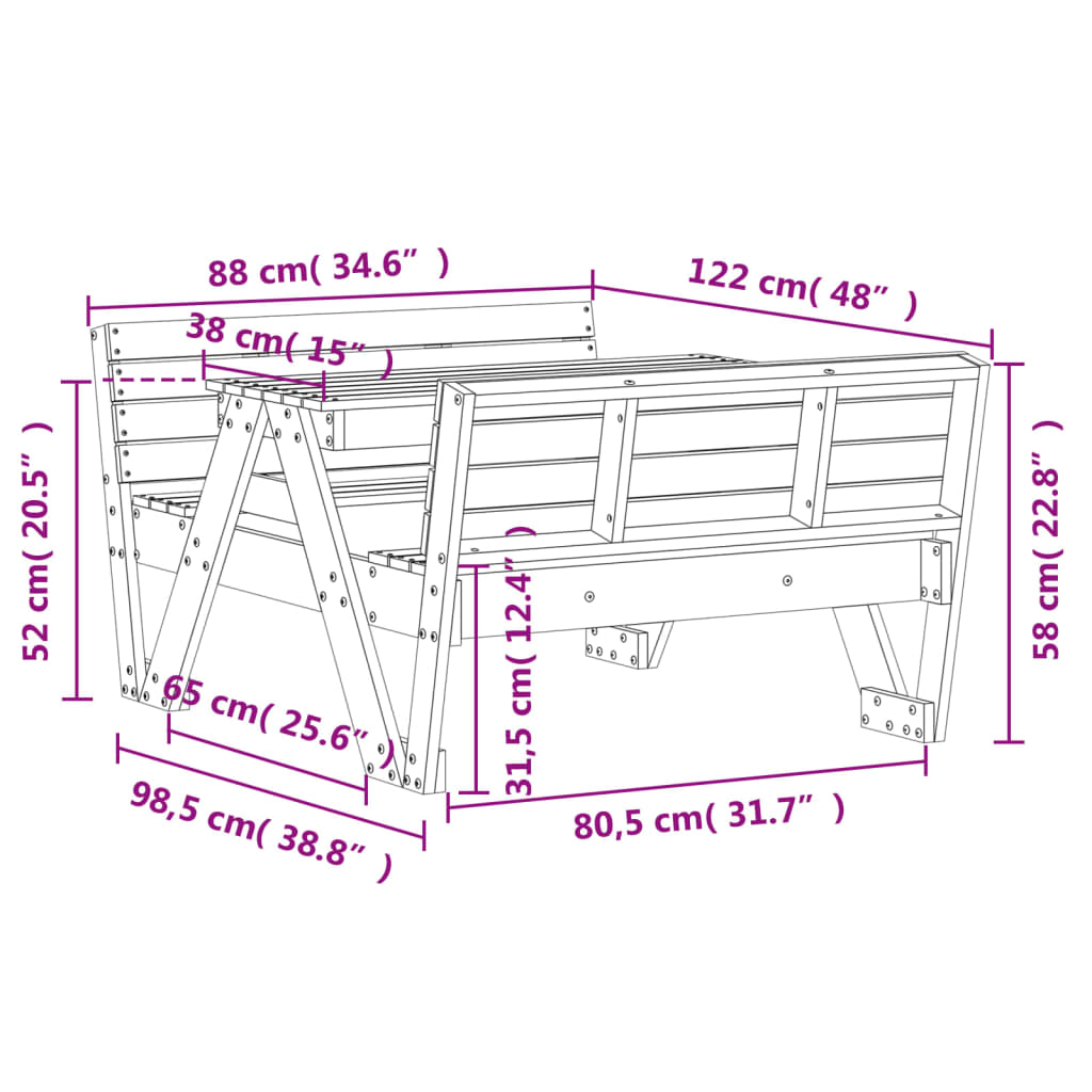 Tavolo Da Picnic Per Bambini 88X122X58Cm Legno Massello Di Pino