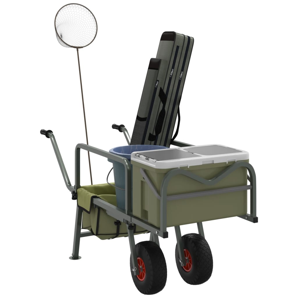 Carrello Da Pesca Verde Con Ruota Acciaio Verniciato A Polvere