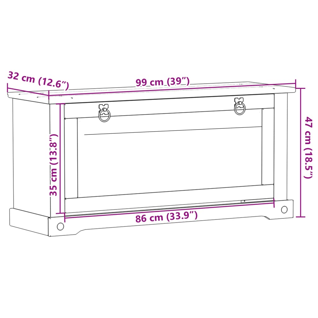Scarpiera Corona 99X32X In Legno Massello Di Pino