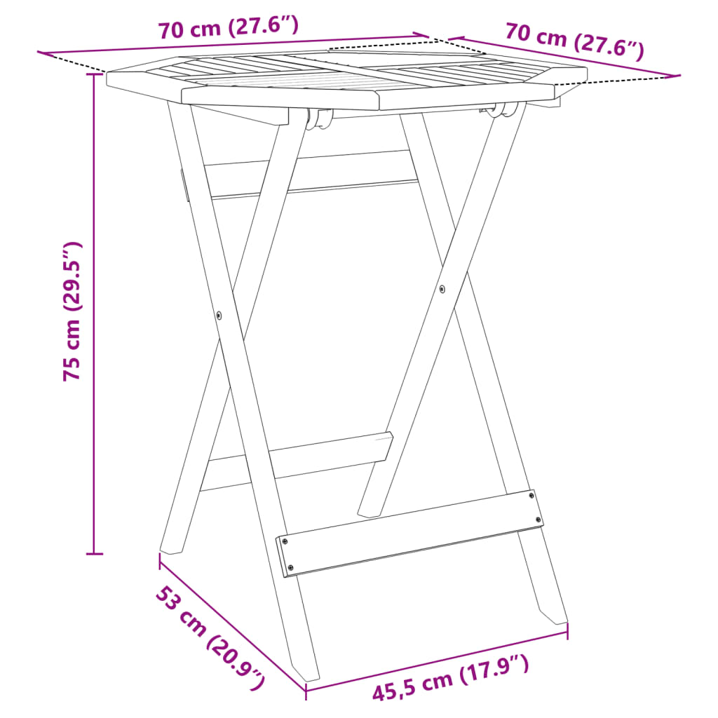 Tavolo Da Giardino Pieghevole Ø70X75Cm Legno Massello Di Acacia