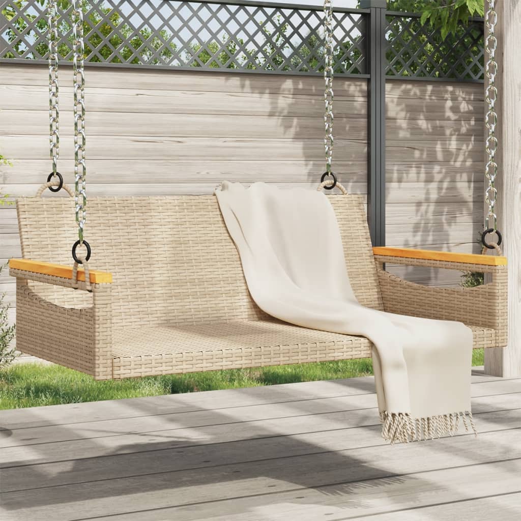 Panchina A Dondolo Con Cuscini In Polyrattan Beige
