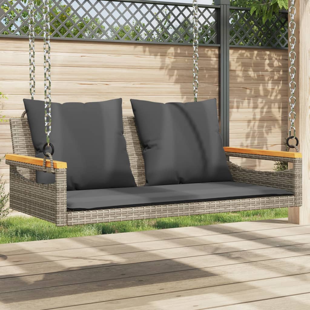 Panchina Dondolo Con Cuscini Grigia 109X62X40 Cm In Polyrattan Grigio