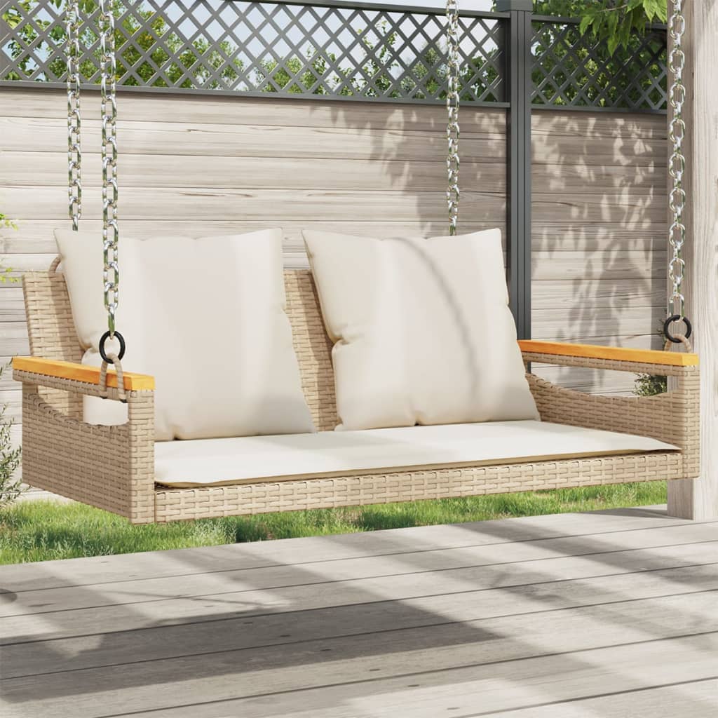 Panchina A Dondolo Con Cuscini In Polyrattan Beige