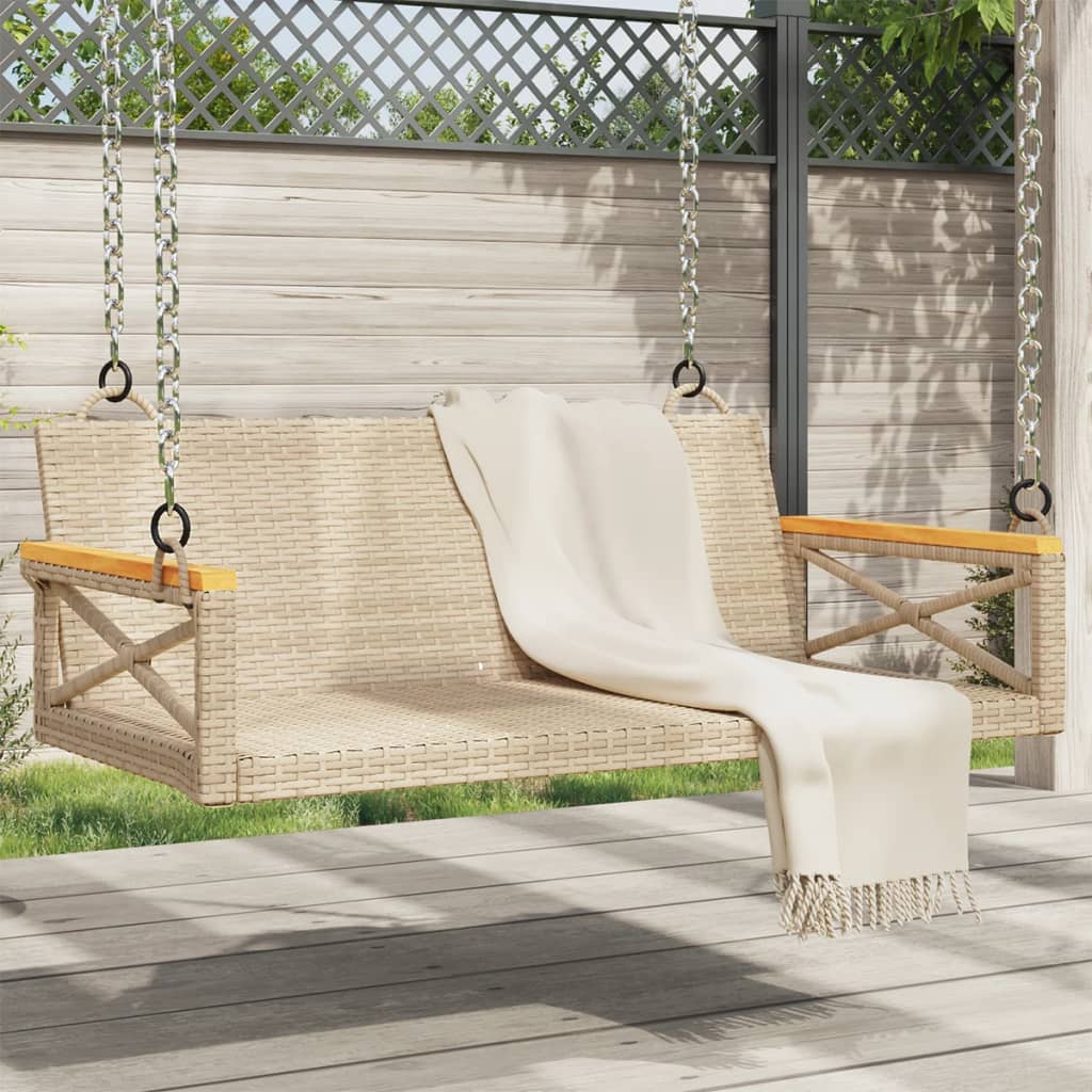 Panchina A Dondolo Con Cuscini In Polyrattan Beige