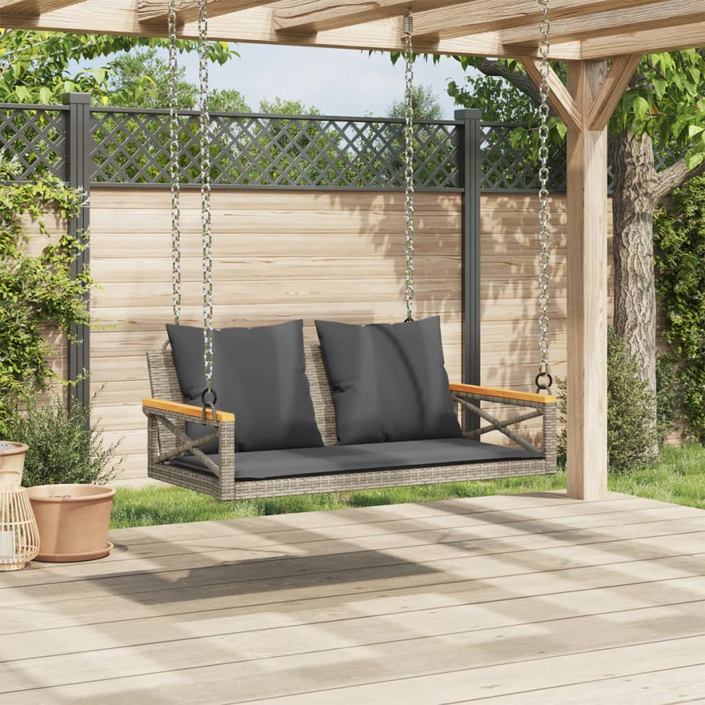 Panchina Dondolo Con Cuscini Grigia 109X62X40 Cm In Polyrattan Grigio