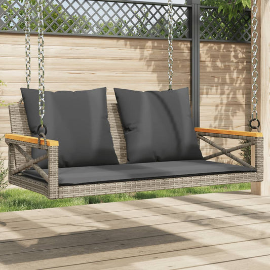 Panchina Dondolo Con Cuscini Grigia 109X62X40 Cm In Polyrattan Grigio