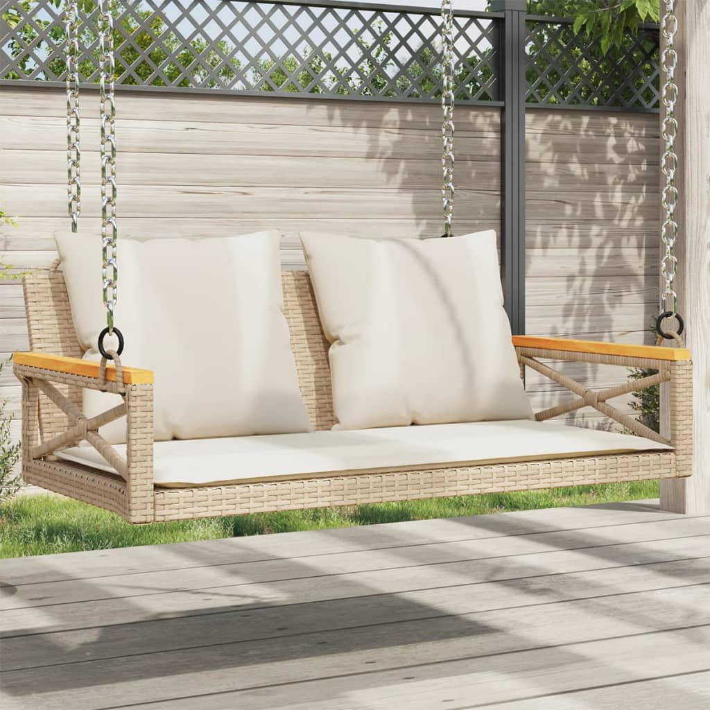 Panchina A Dondolo Con Cuscini In Polyrattan Beige