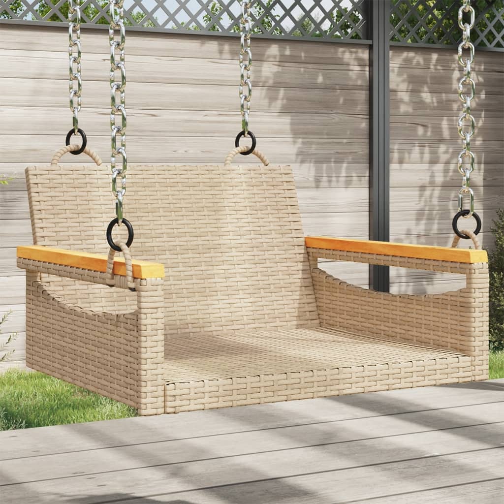 Panchina A Dondolo Con Cuscini In Polyrattan Beige