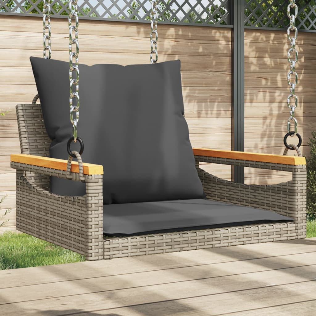 Panchina Dondolo Con Cuscini Grigia 109X62X40 Cm In Polyrattan Grigio
