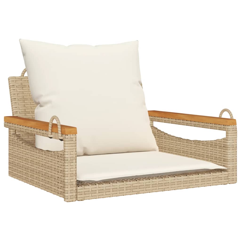 Panchina A Dondolo Con Cuscini In Polyrattan Beige