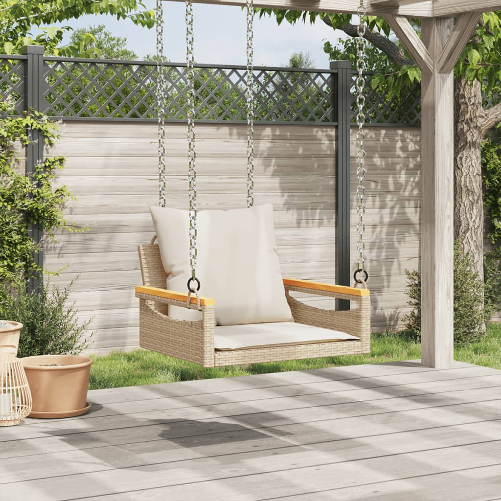 Panchina A Dondolo Con Cuscini In Polyrattan Beige