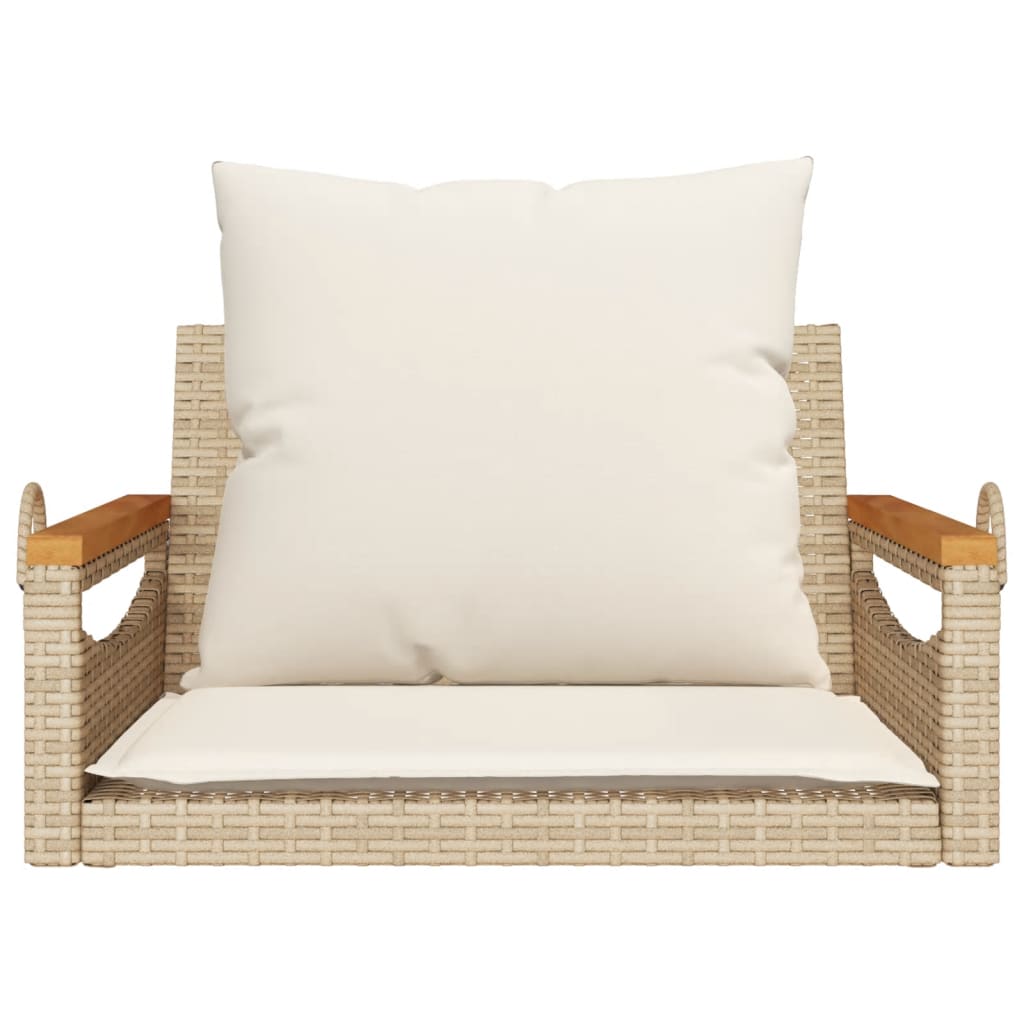 Panchina A Dondolo Con Cuscini In Polyrattan Beige