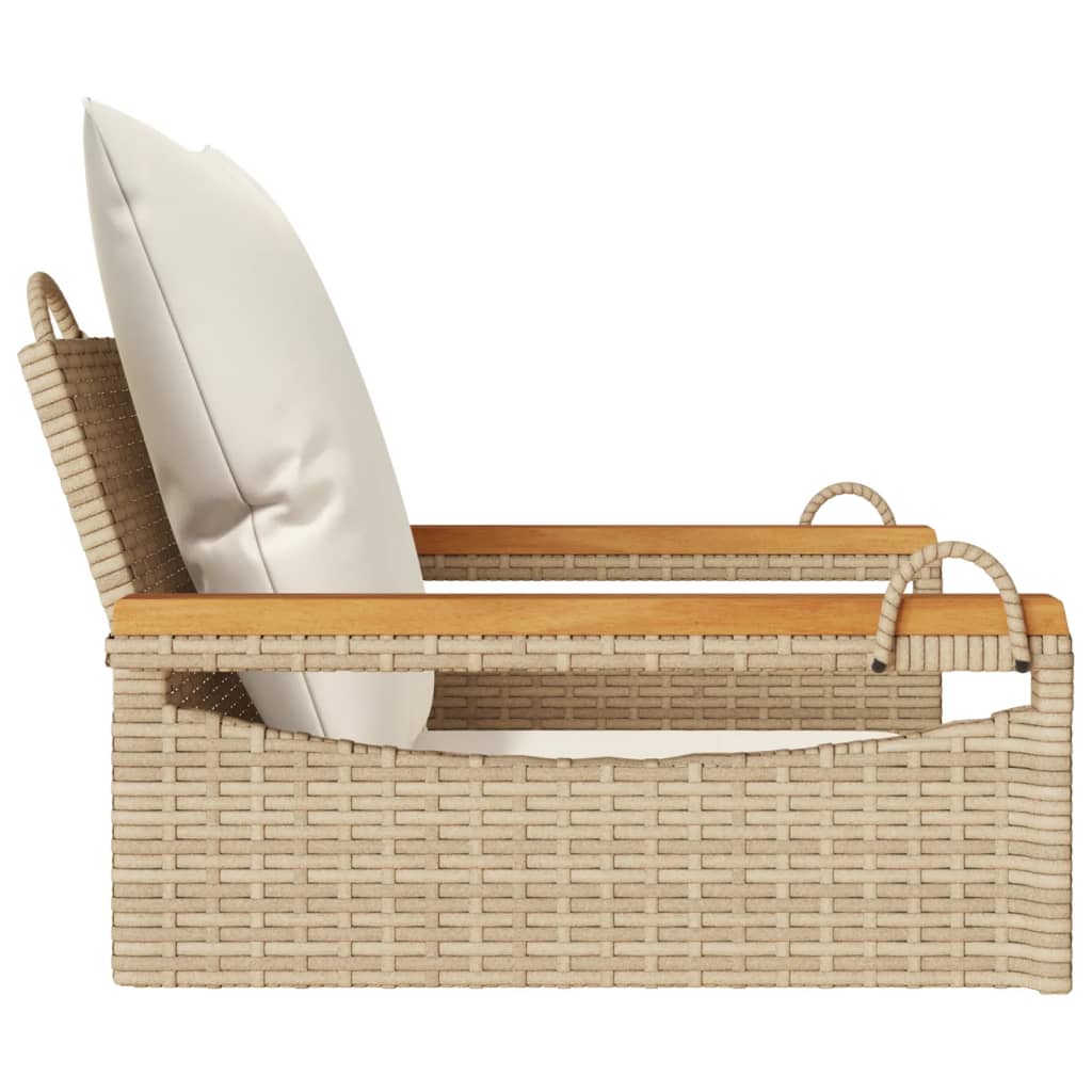Panchina A Dondolo Con Cuscini In Polyrattan Beige