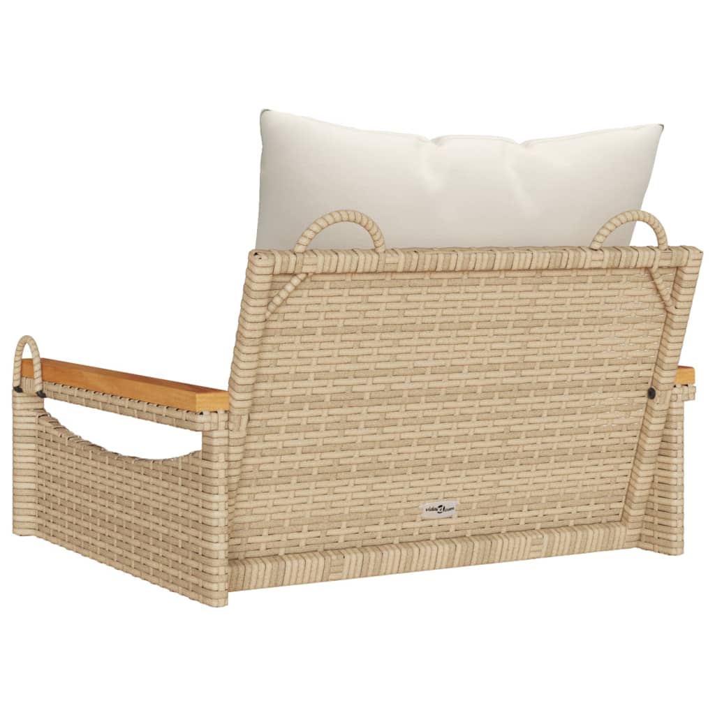 Panchina A Dondolo Con Cuscini In Polyrattan Beige