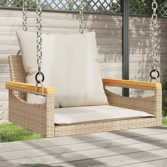 Panchina A Dondolo Con Cuscini In Polyrattan Beige