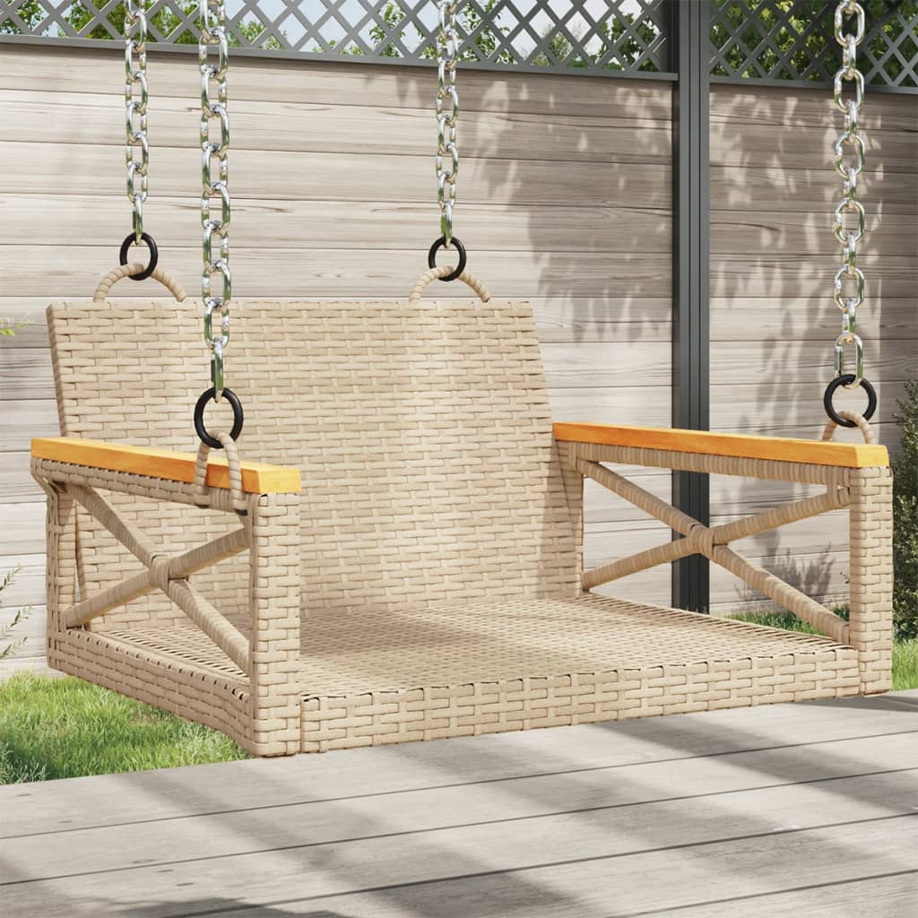 Panchina A Dondolo Con Cuscini In Polyrattan Beige