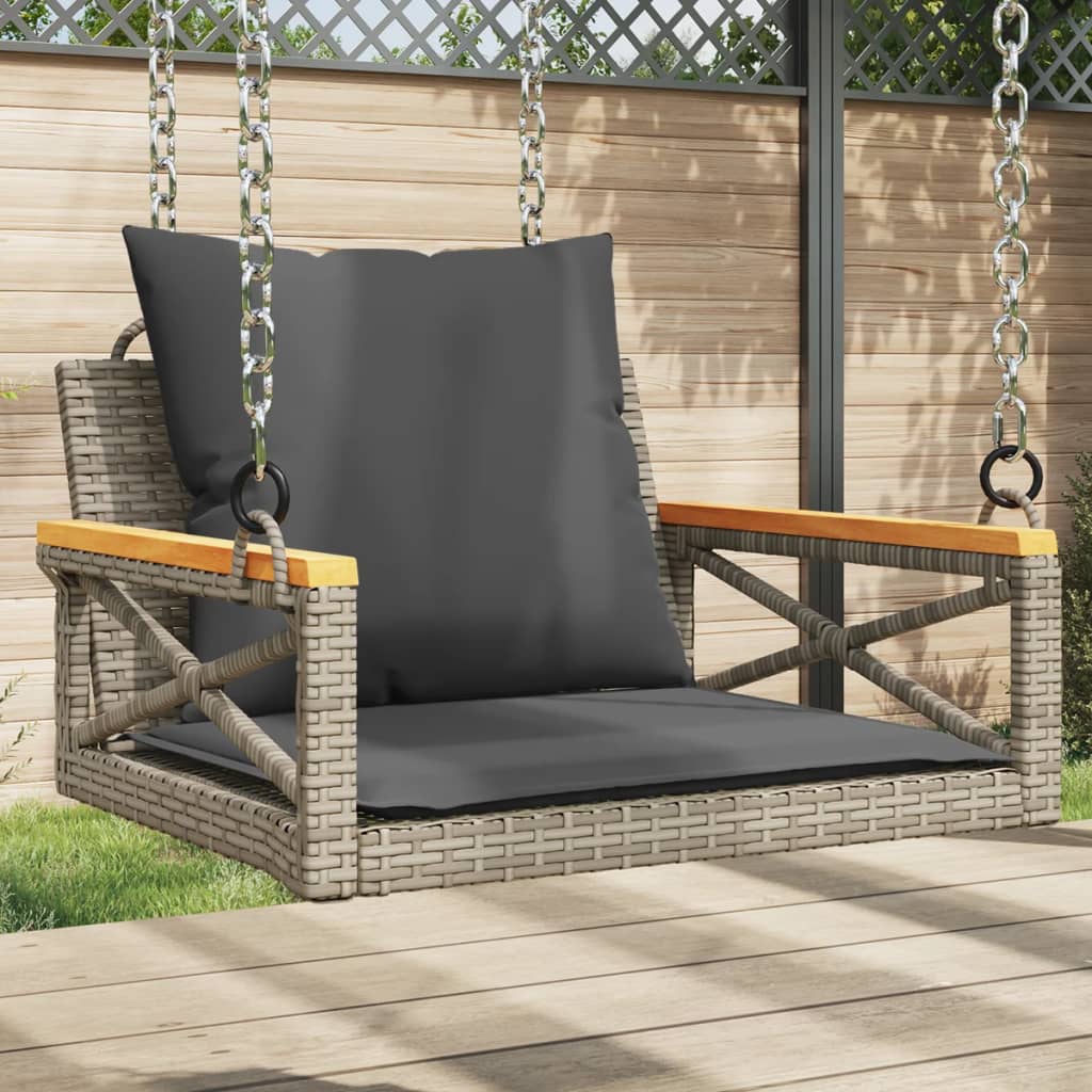 Panchina Dondolo Con Cuscini Grigia 109X62X40 Cm In Polyrattan Grigio