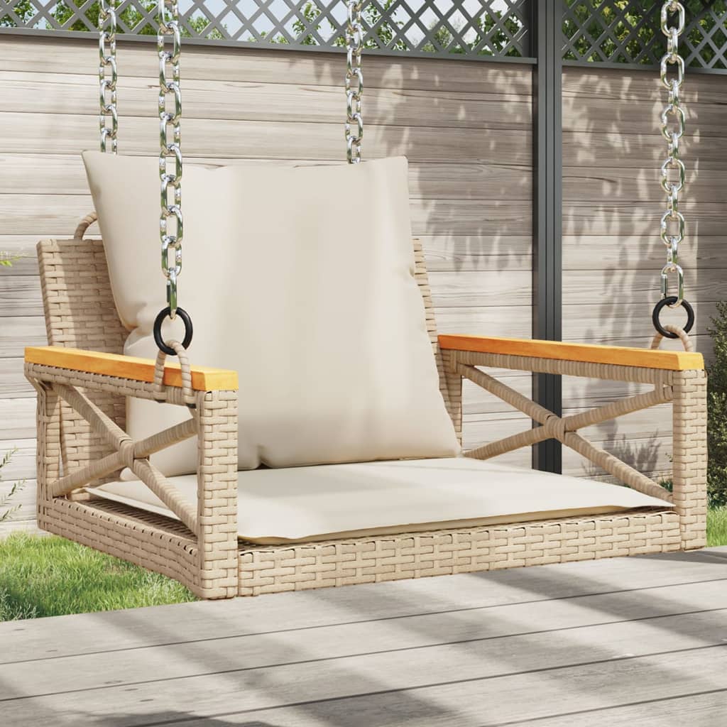 Panchina A Dondolo Con Cuscini In Polyrattan Beige