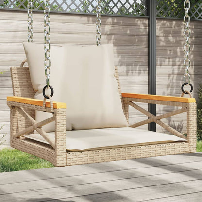 Panchina A Dondolo Con Cuscini In Polyrattan Beige