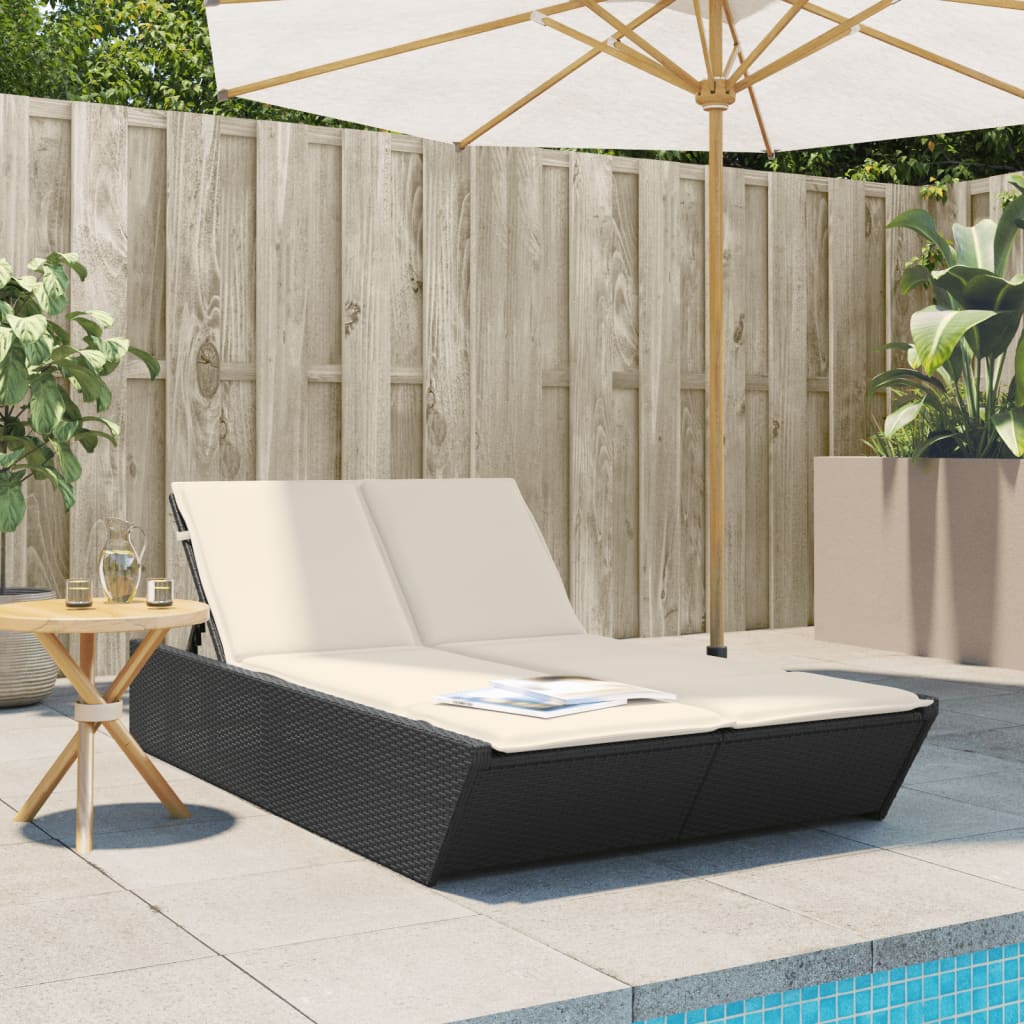 Lettino Prendisole Con Cuscini Beige In Polyrattan