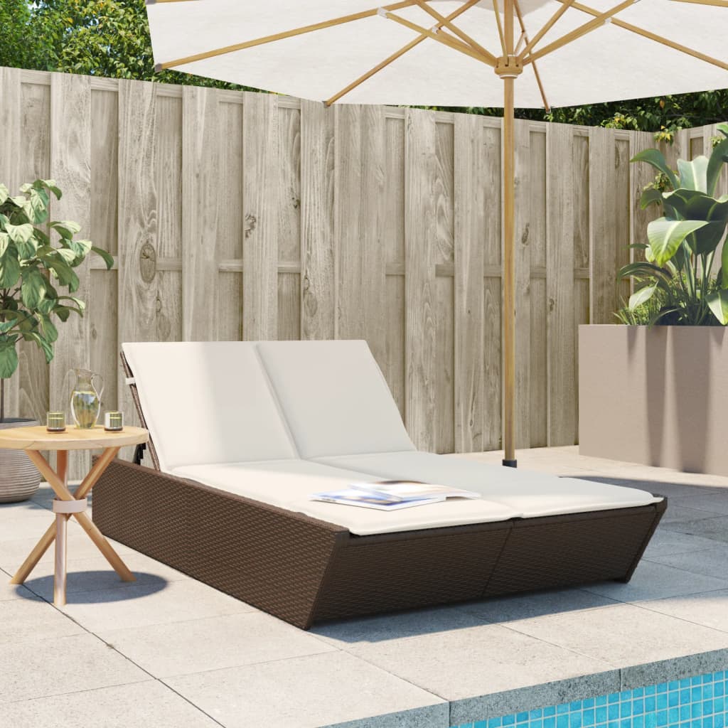 Lettino Prendisole Con Cuscini Beige In Polyrattan