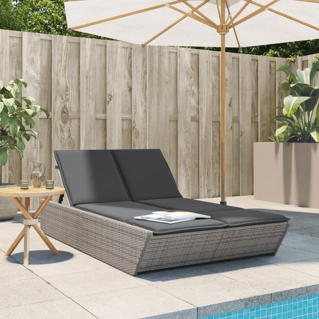 Lettino Prendisole Con Cuscini Beige In Polyrattan