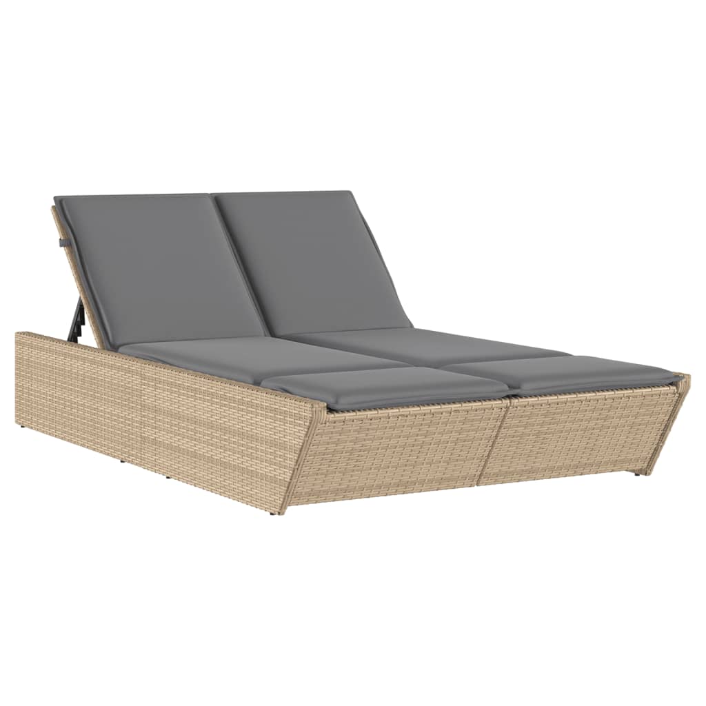 Lettino Prendisole Con Cuscini Beige In Polyrattan