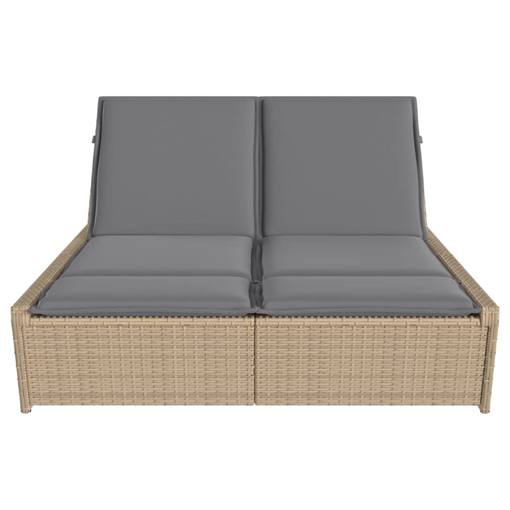 Lettino Prendisole Con Cuscini Beige In Polyrattan