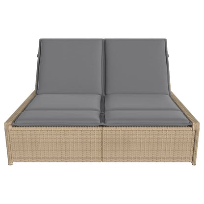 Lettino Prendisole Con Cuscini Beige In Polyrattan