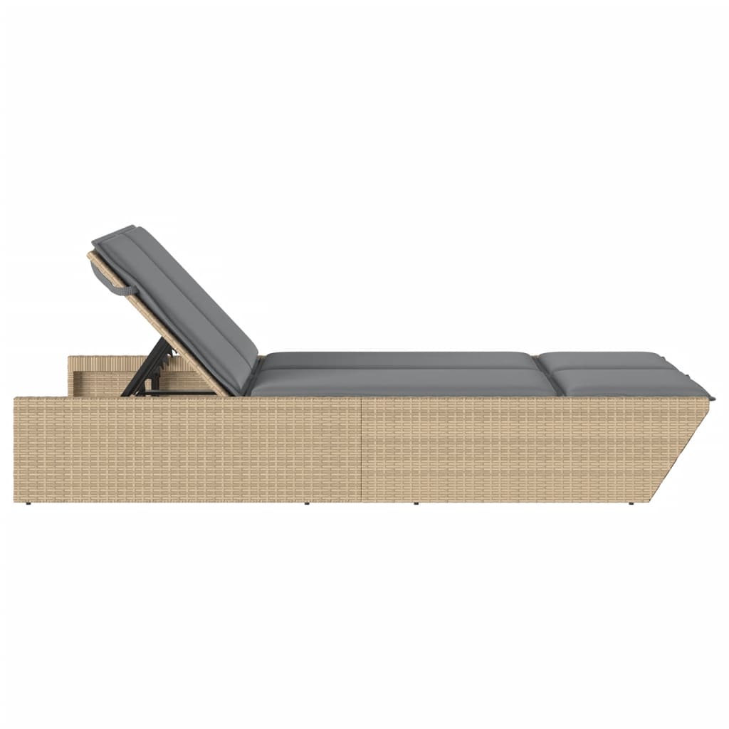 Lettino Prendisole Con Cuscini Beige In Polyrattan