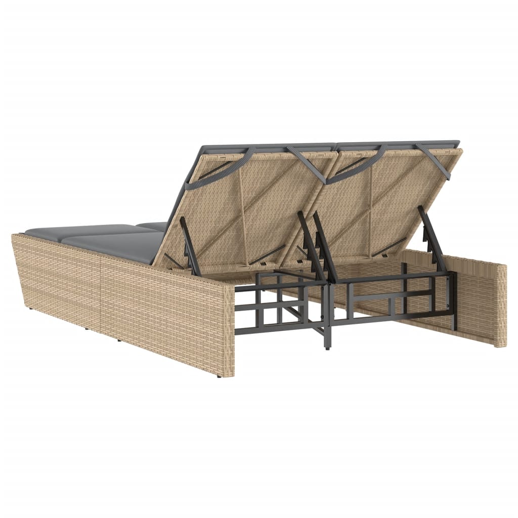 Lettino Prendisole Con Cuscini Beige In Polyrattan