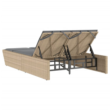 Lettino Prendisole Con Cuscini Beige In Polyrattan