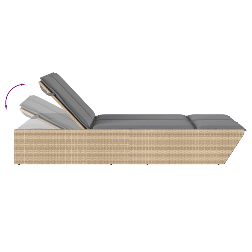 Lettino Prendisole Con Cuscini Beige In Polyrattan
