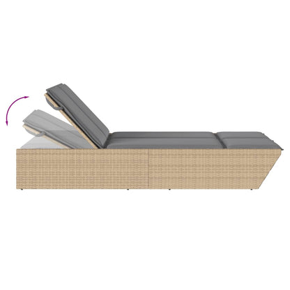 Lettino Prendisole Con Cuscini Beige In Polyrattan