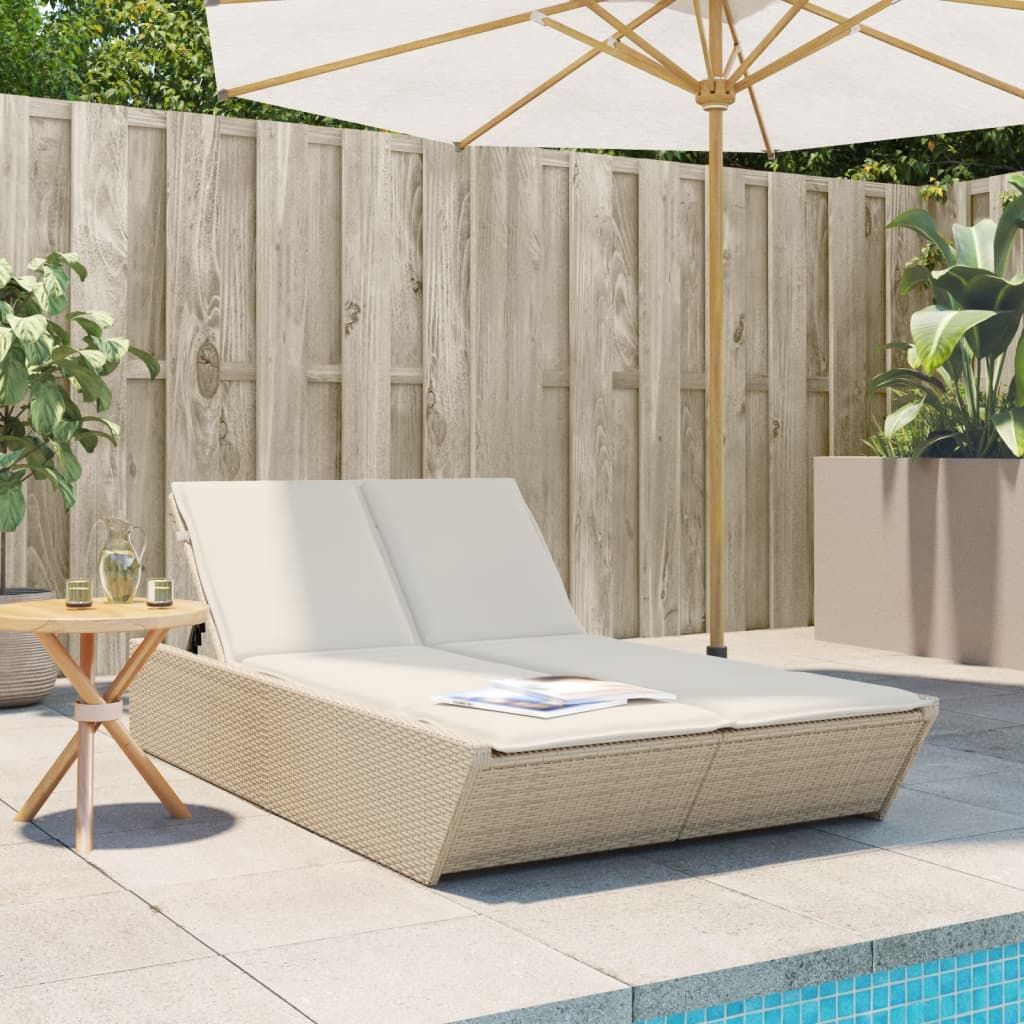 Lettino Prendisole Con Cuscini Beige In Polyrattan