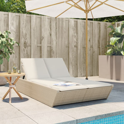 Lettino Prendisole Con Cuscini Beige In Polyrattan