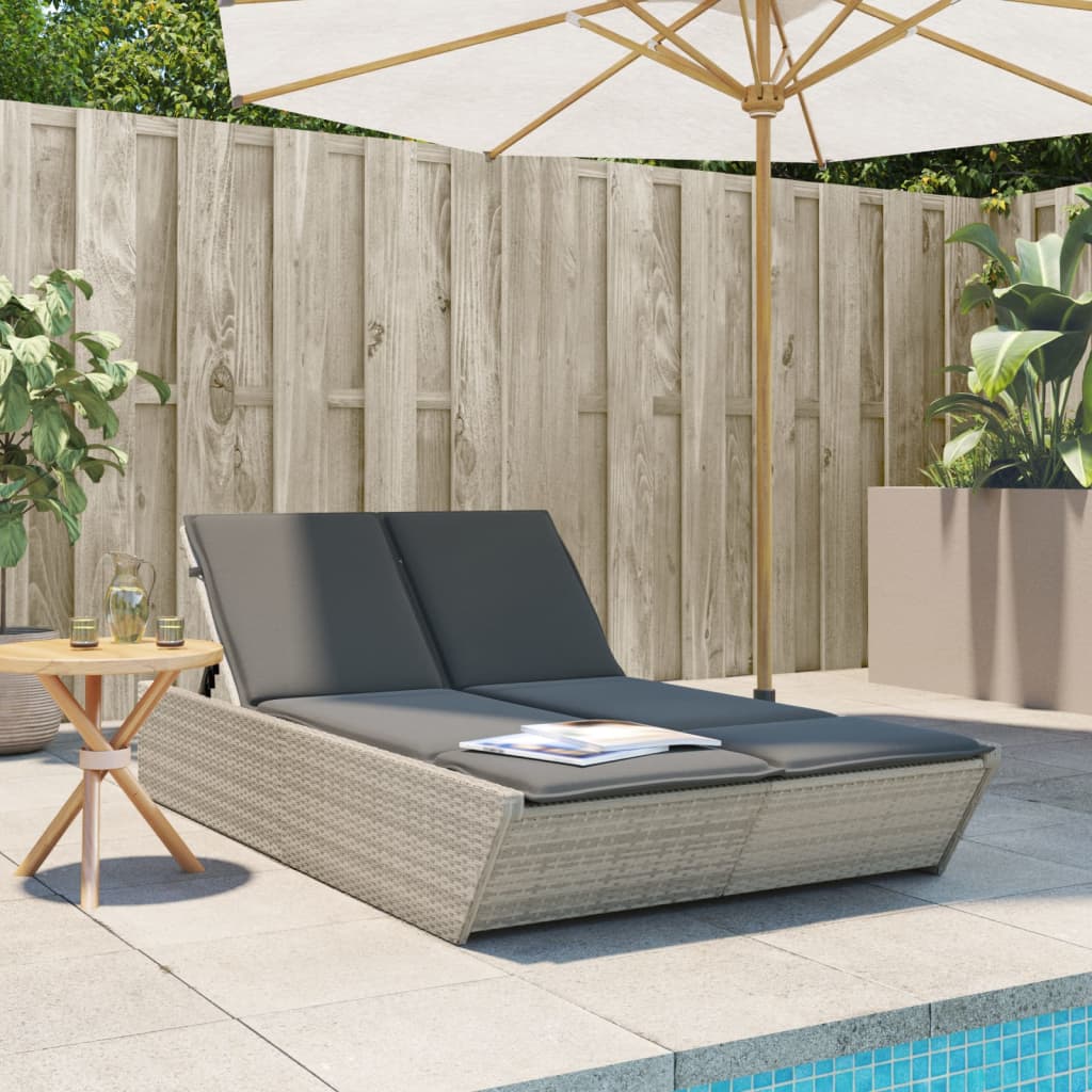 Lettino Prendisole Con Cuscini Beige In Polyrattan