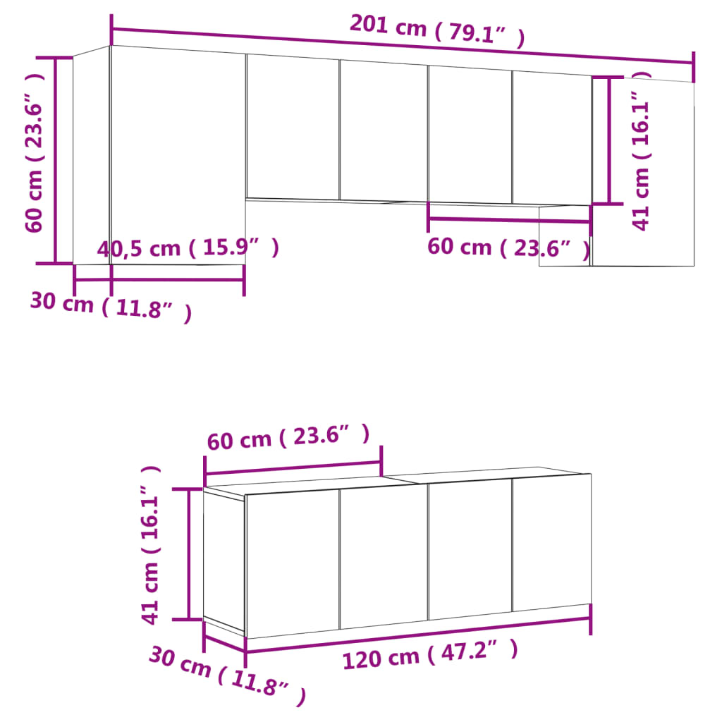 Mobili Tv A Muro 6Pz In Legno Multistrato