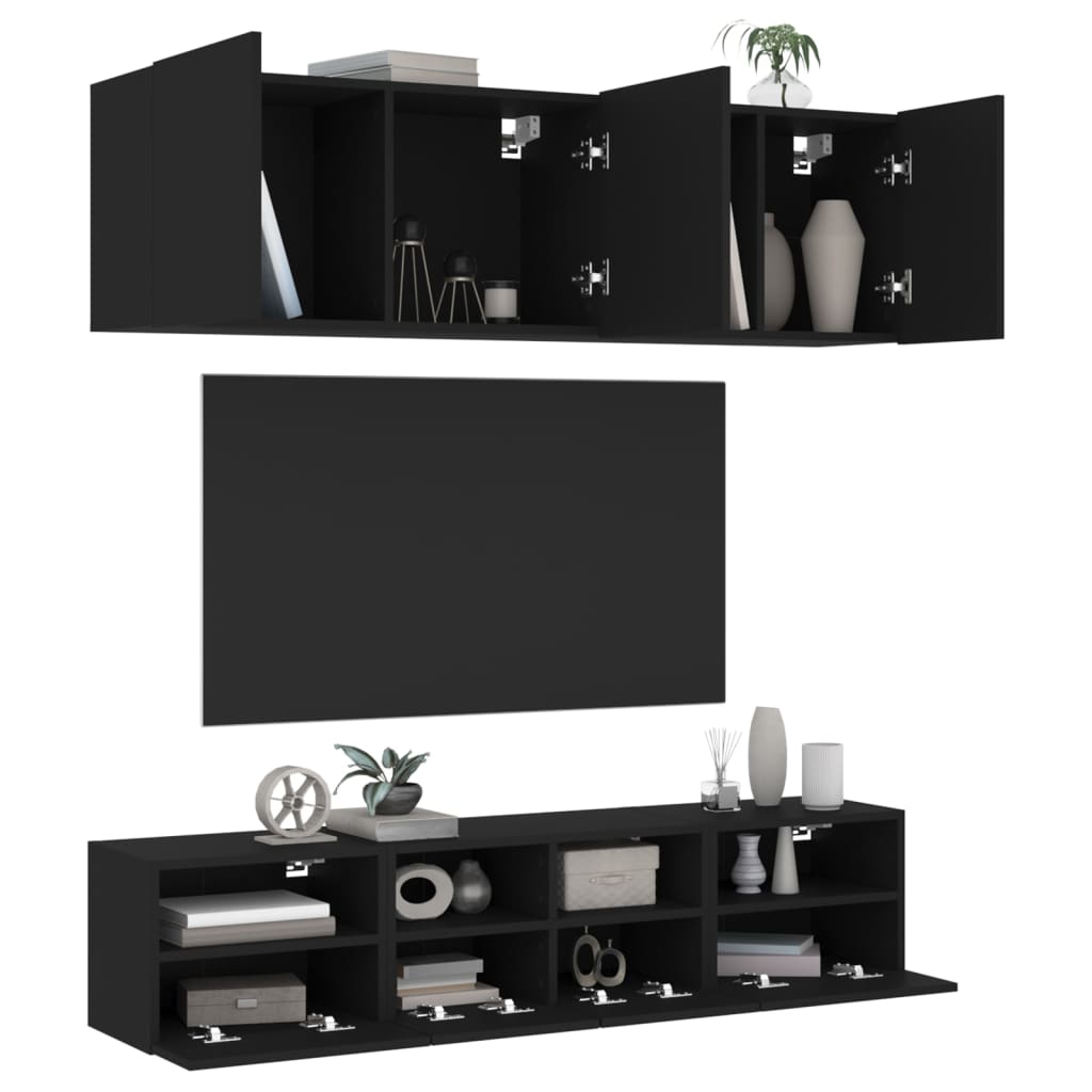 Mobili Tv A Muro Con Led 5Pz Legno Multistrato