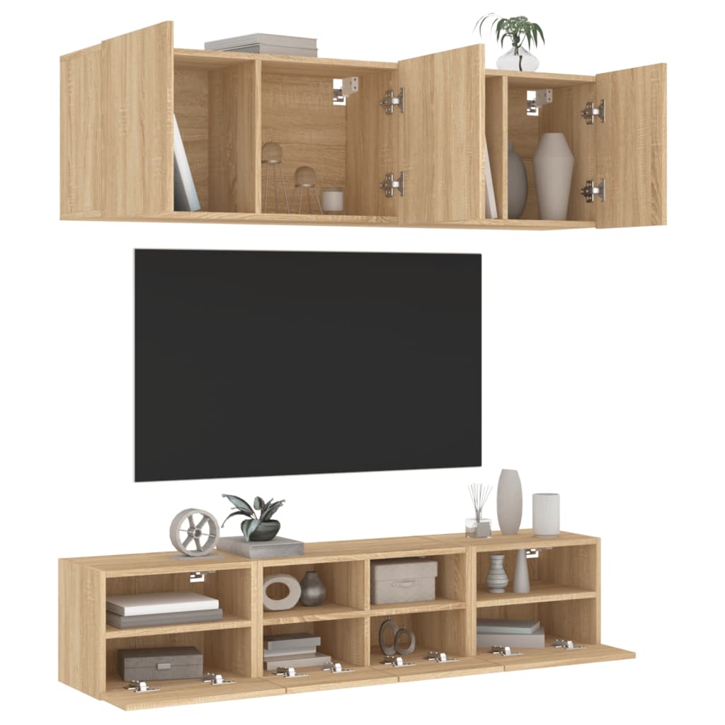 Mobili Tv A Muro Con Led 5Pz Legno Multistrato