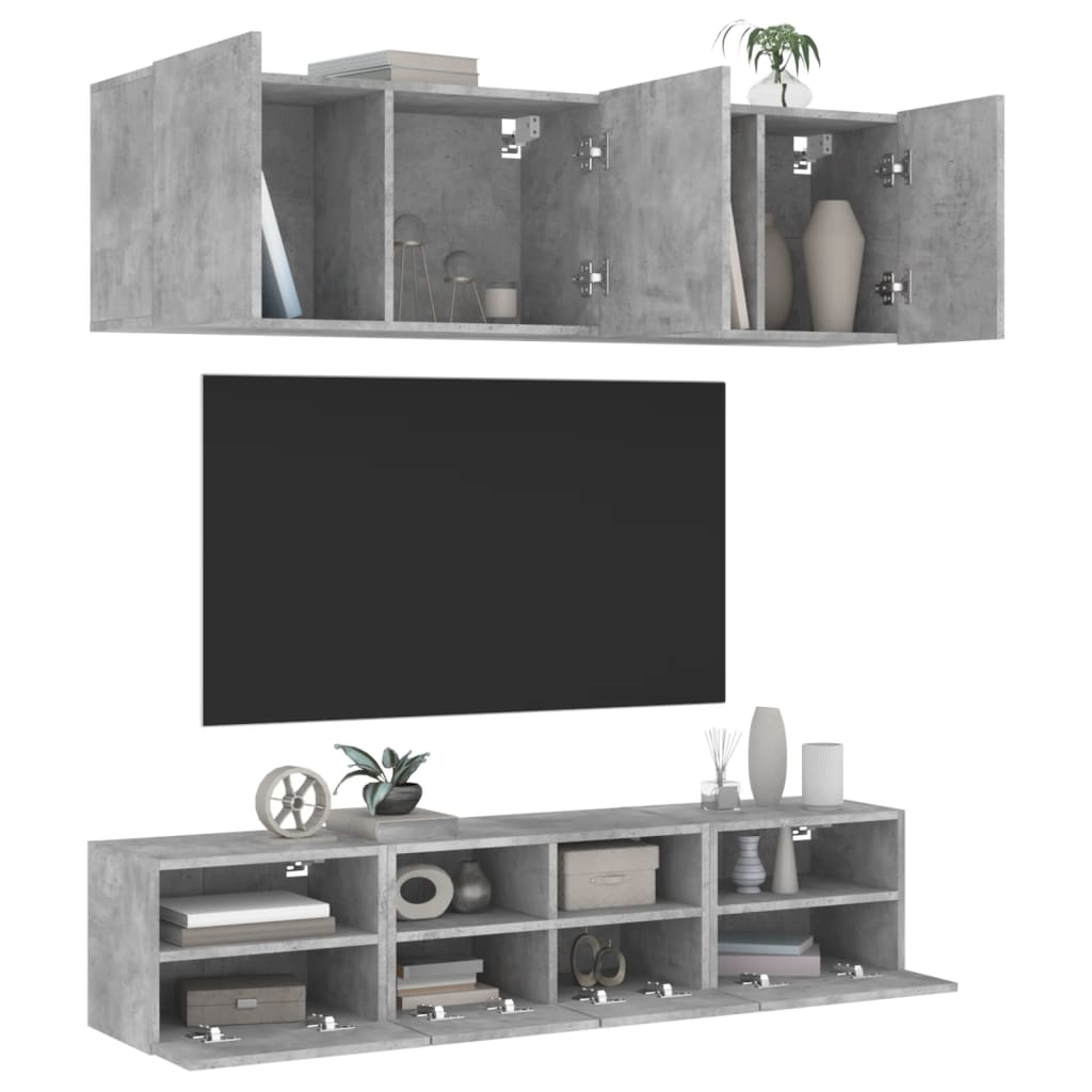 Mobili Tv A Muro Con Led 5Pz Legno Multistrato