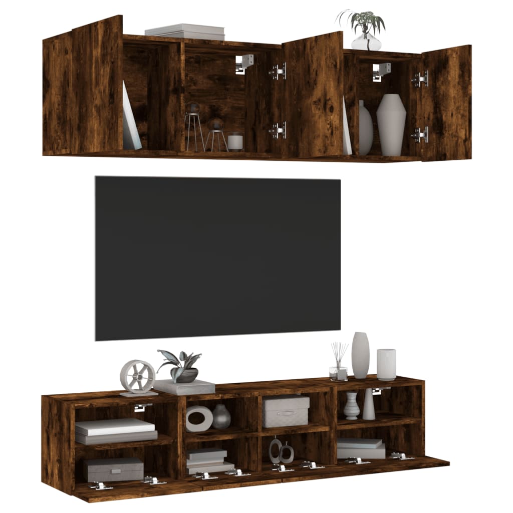 Mobili Tv A Muro Con Led 5Pz Legno Multistrato