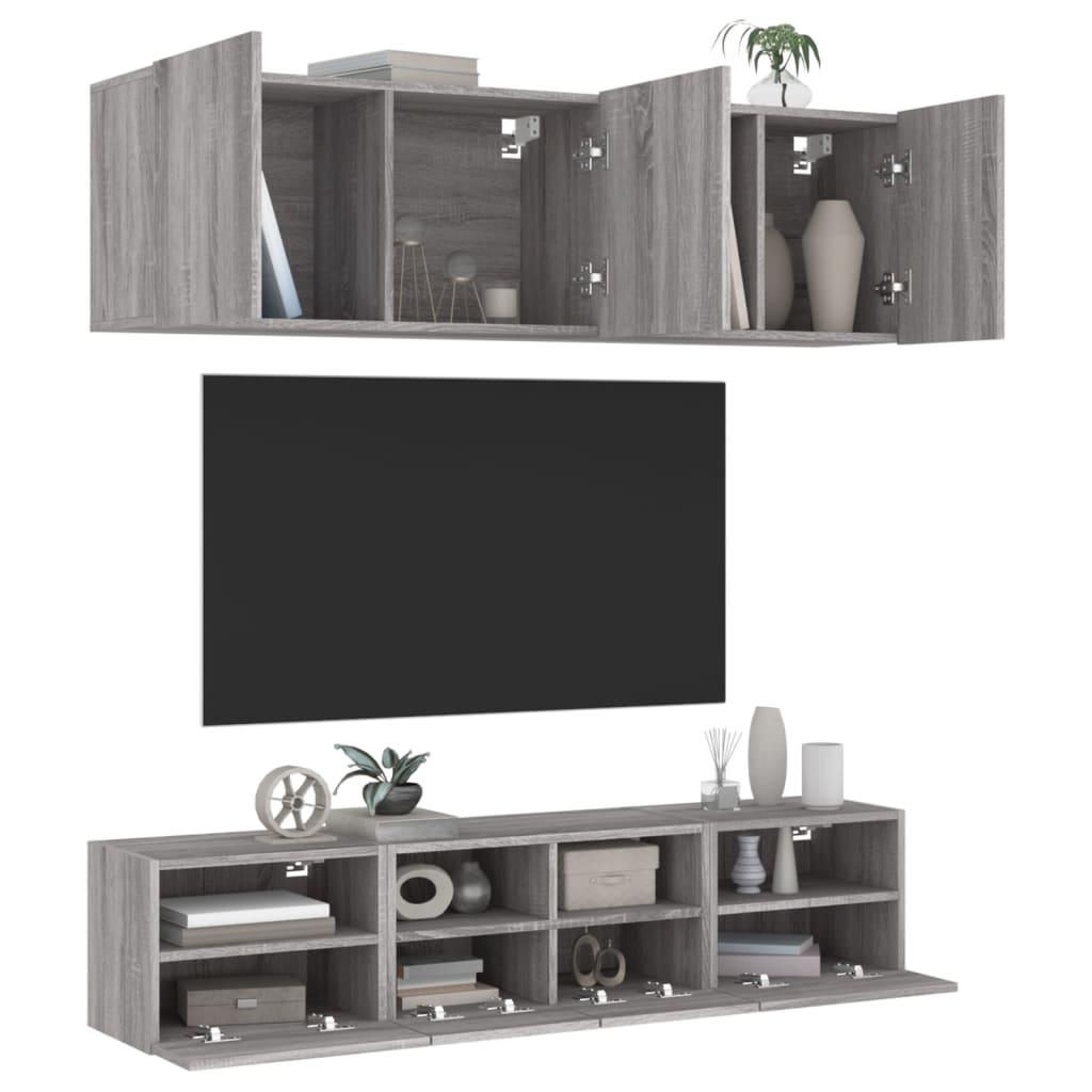 Mobili Tv A Muro Con Led 5Pz Legno Multistrato