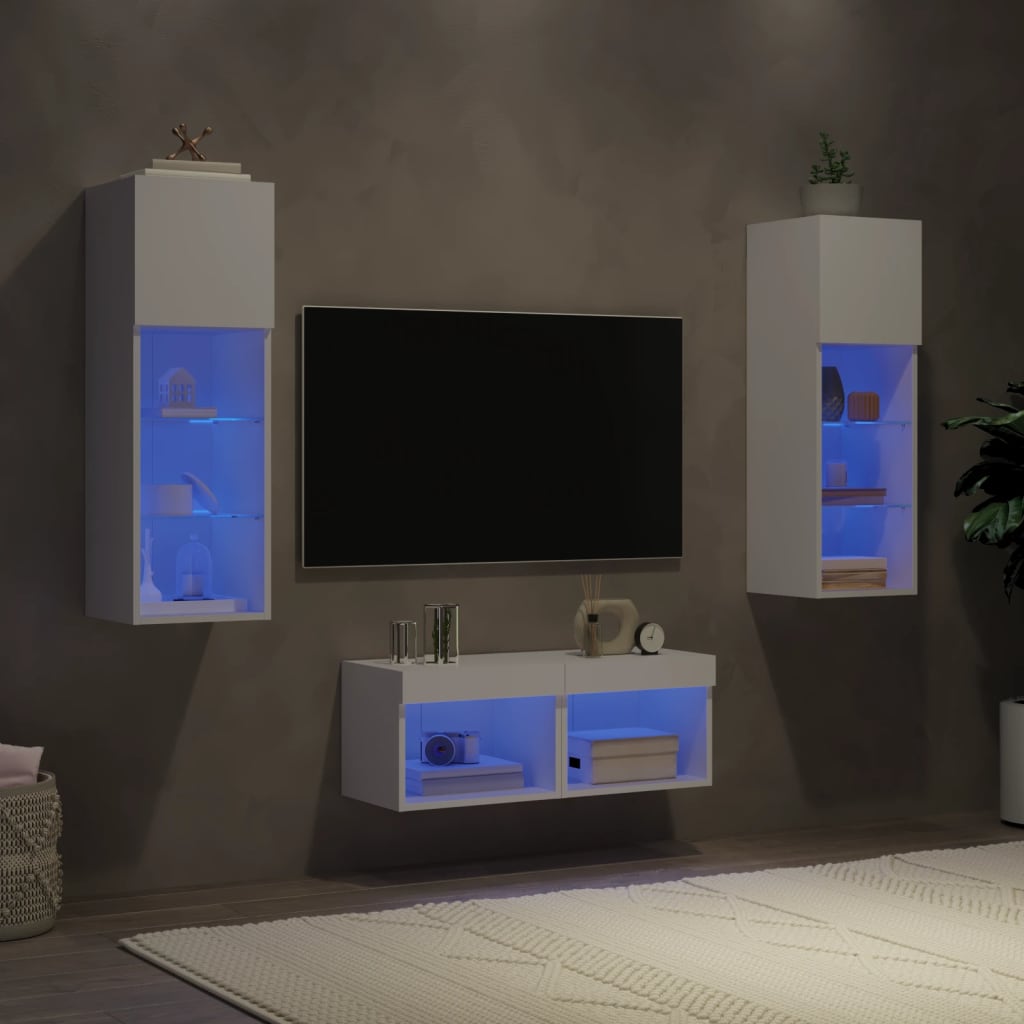 Mobili Tv A Muro 4Pz Con Luci Led