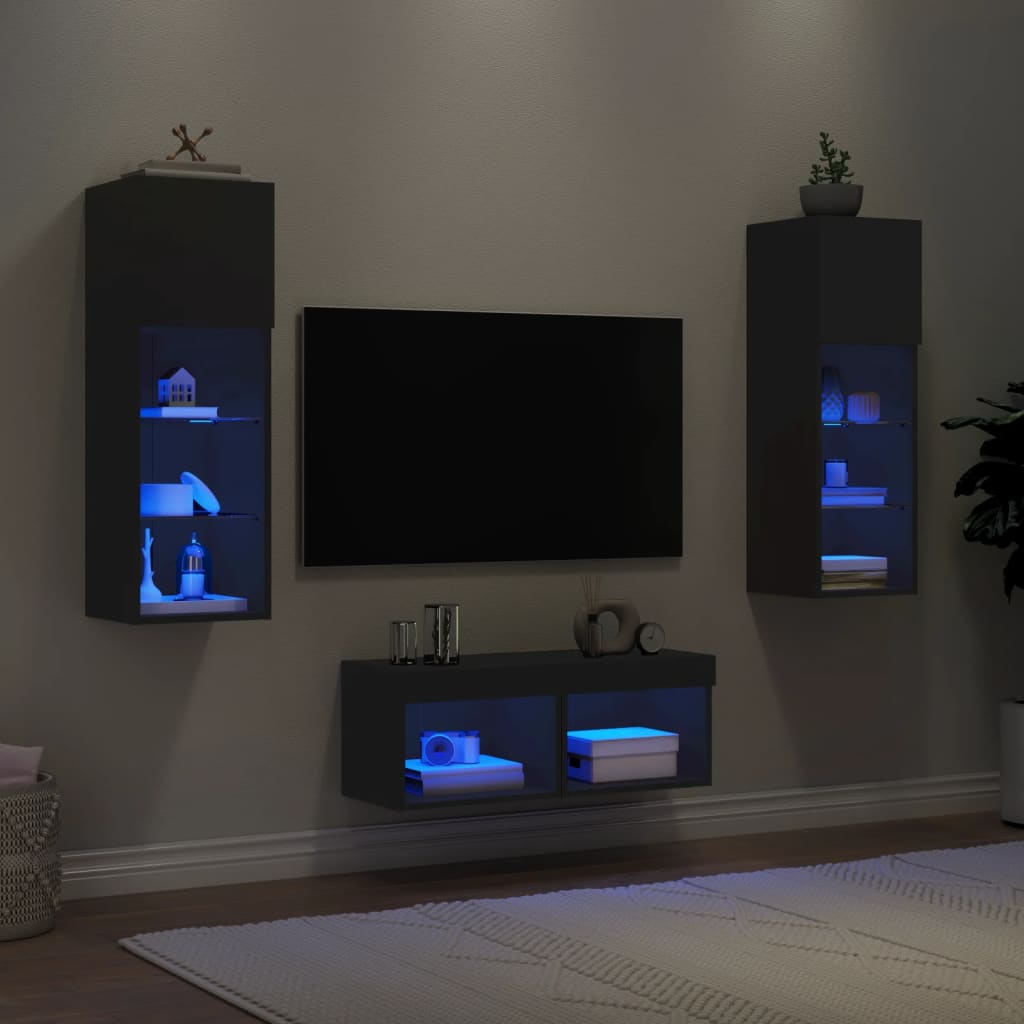 Mobili Tv A Muro 4Pz Con Luci Led