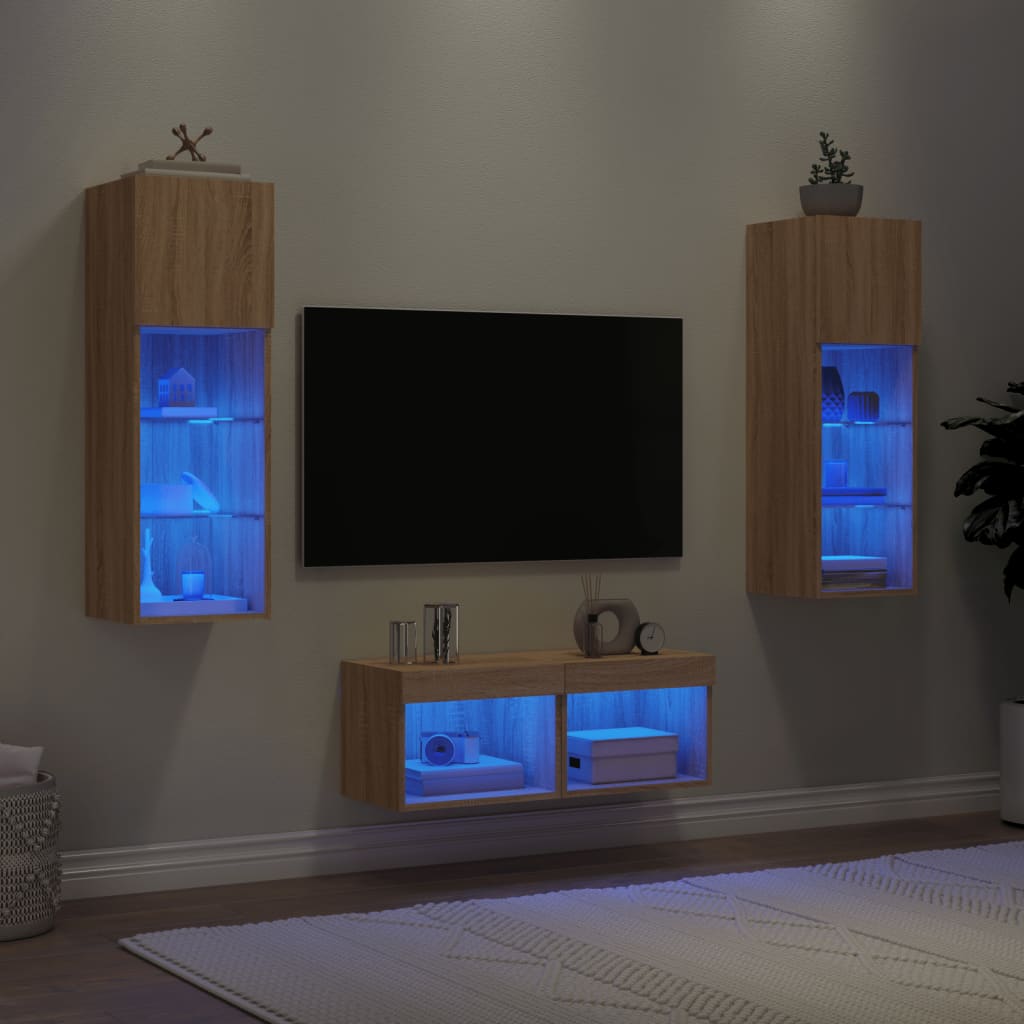 Mobili Tv A Muro 4Pz Con Luci Led