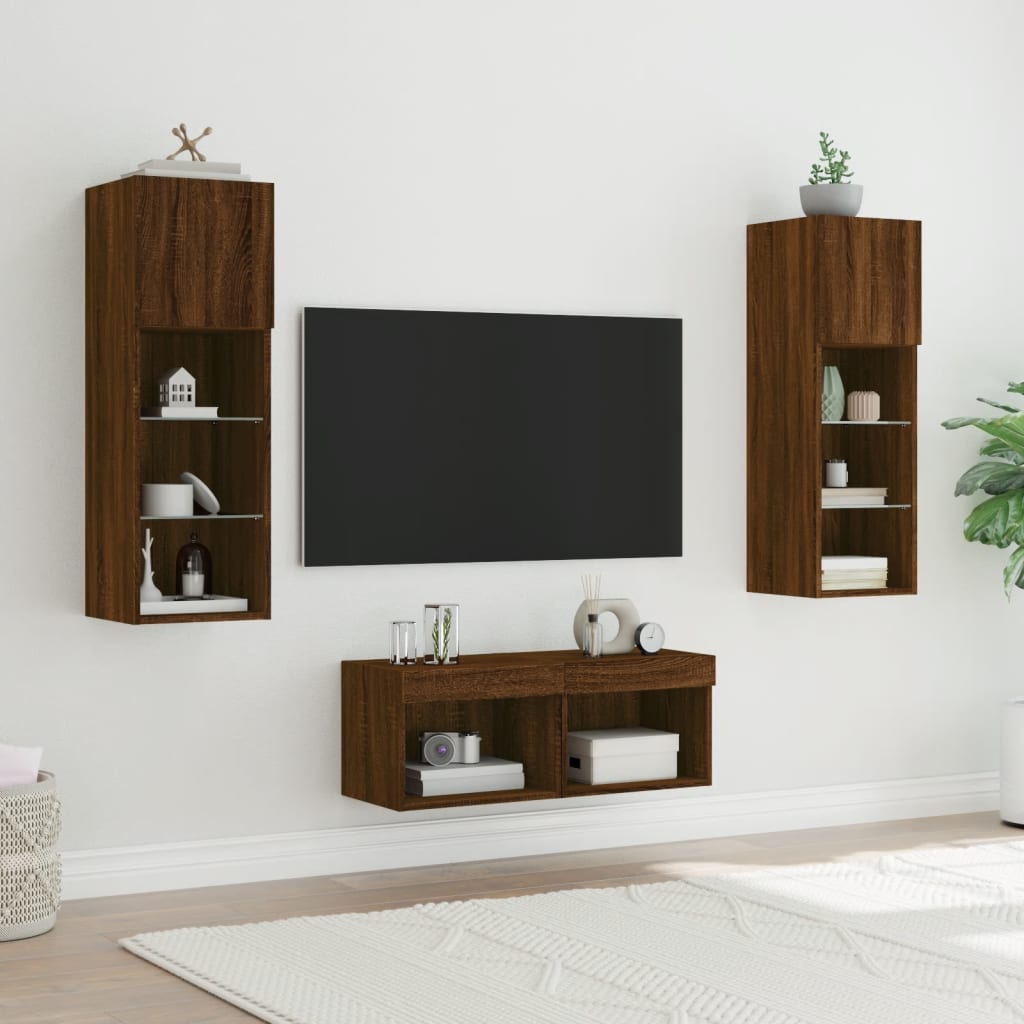 Mobili Tv A Muro 4Pz Con Luci Led