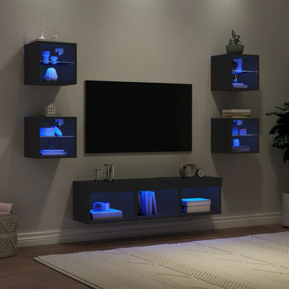 Mobili Tv A Muro Con Led 7Pz In Legno Multistrato