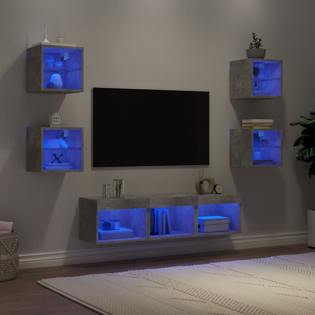 Mobili Tv A Muro Con Led 7Pz In Legno Multistrato